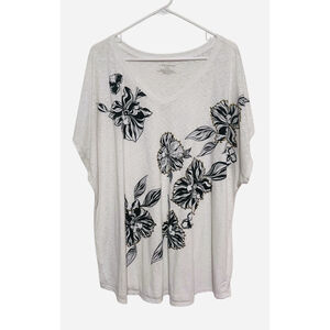 Lane Bryant Floral Embellished Tee Women’s 26 28 3X Ivory Gray Gold Sequin Top